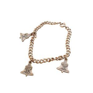 Vintage Sterling Silver Charm Bracelet w/ 3 Liberty Bell Attendance Award 925